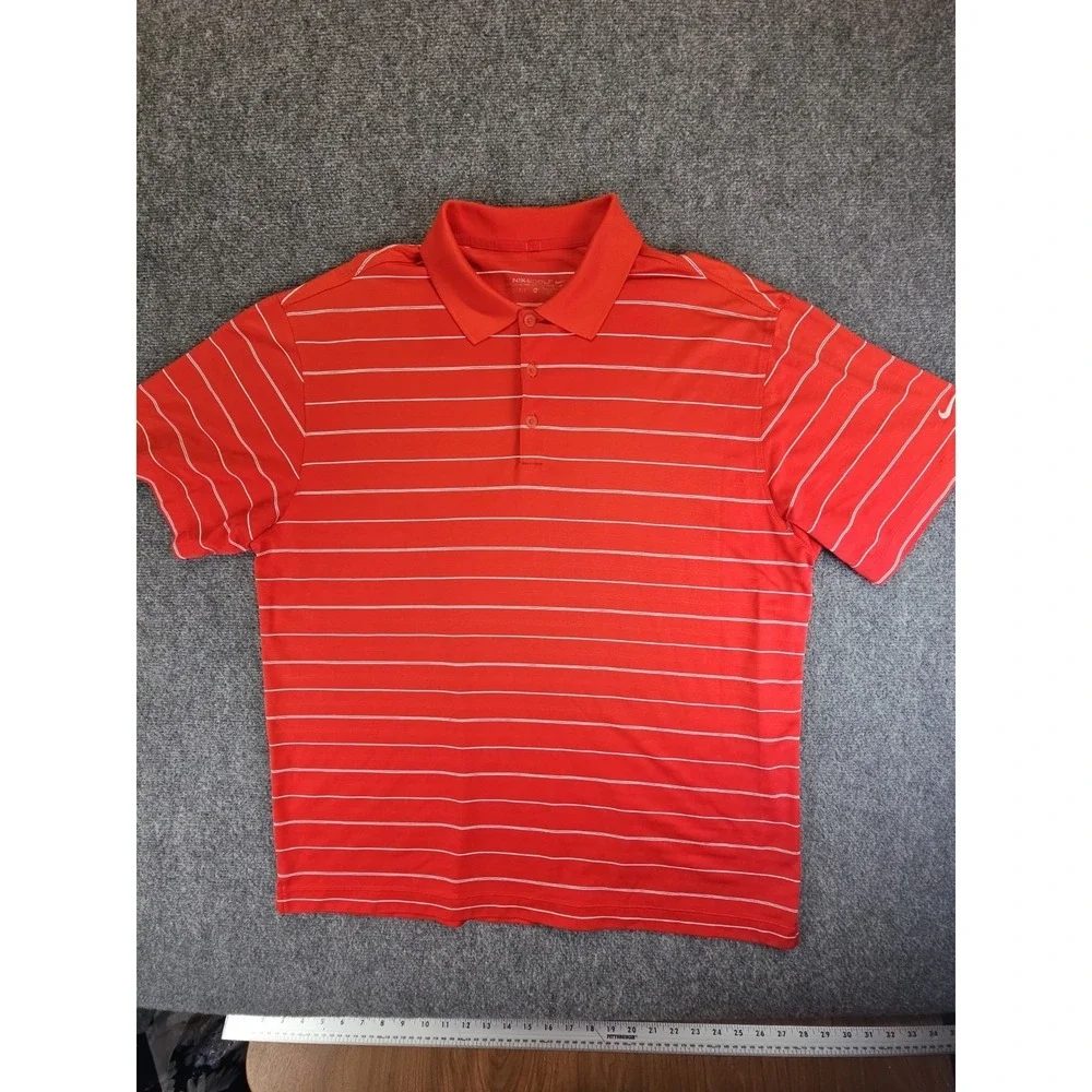 Nike Golf Polo Shirt Mens XL Red Stripe Dri-Fit Short Sleeve Performance 1569